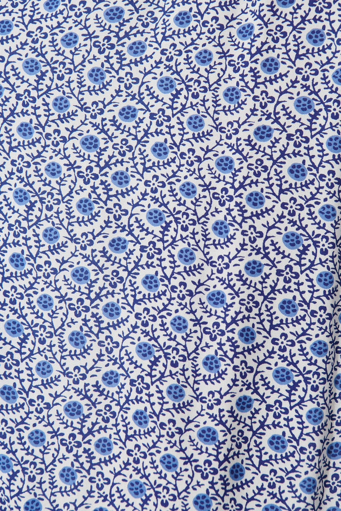 Lawrent Midi Dress In Blue Floral Tile Print - fabric