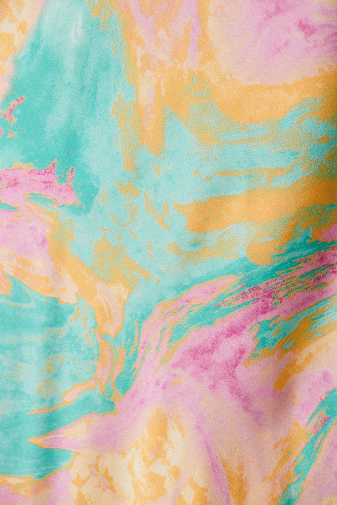 Visions Maxi Dress In Pink With Aqua Watercolour Satin - fabric