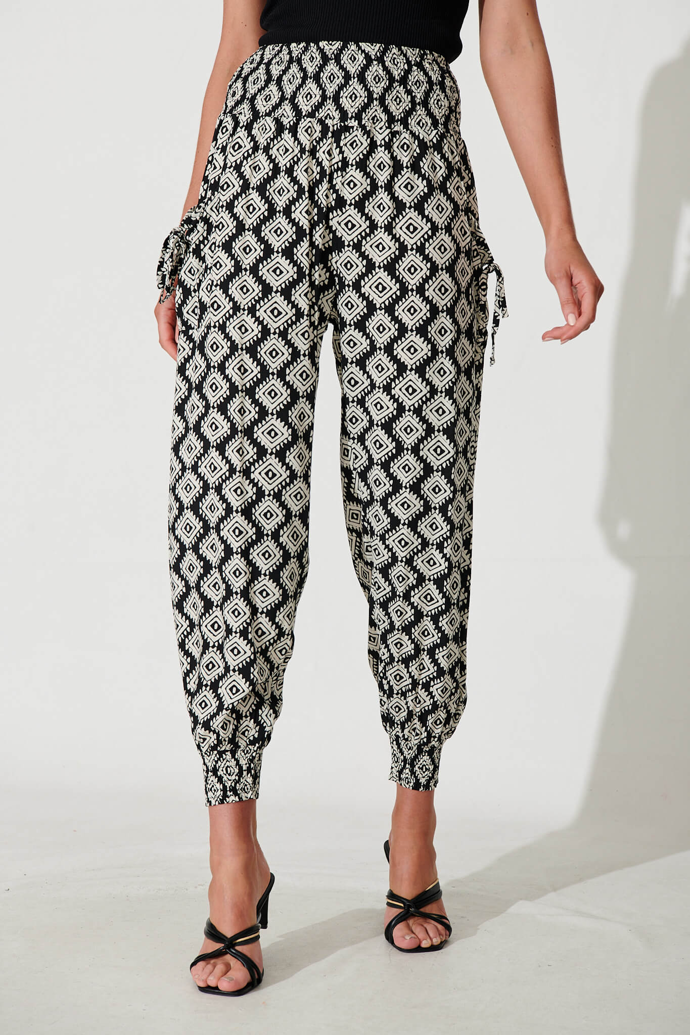 Gabby Lounge Pants In Black And White Tile Print - front