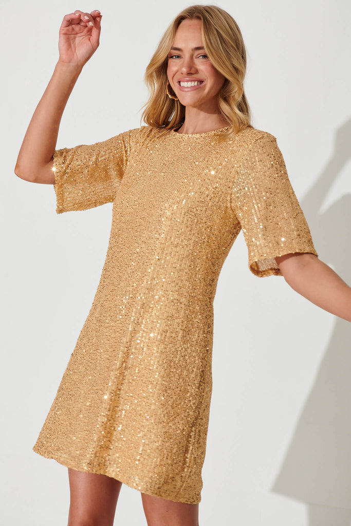 It's Me Dress In Gold Sequin - front