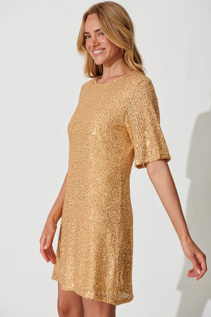 It's Me Dress In Gold Sequin - side