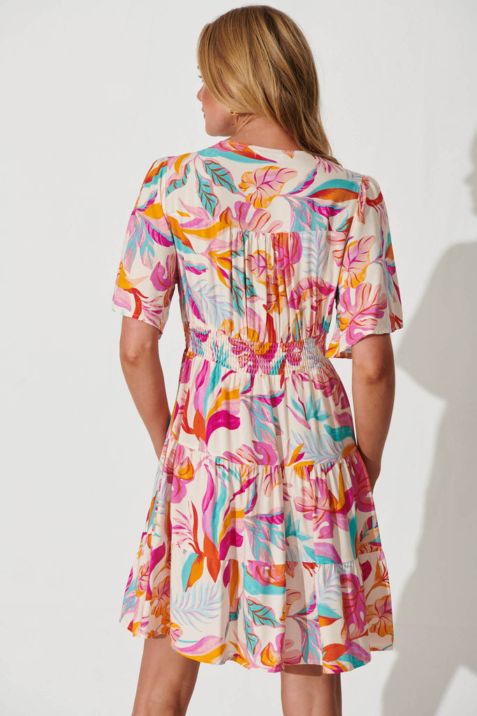 Ailish Dress In Bright Multi Leaf Print - back