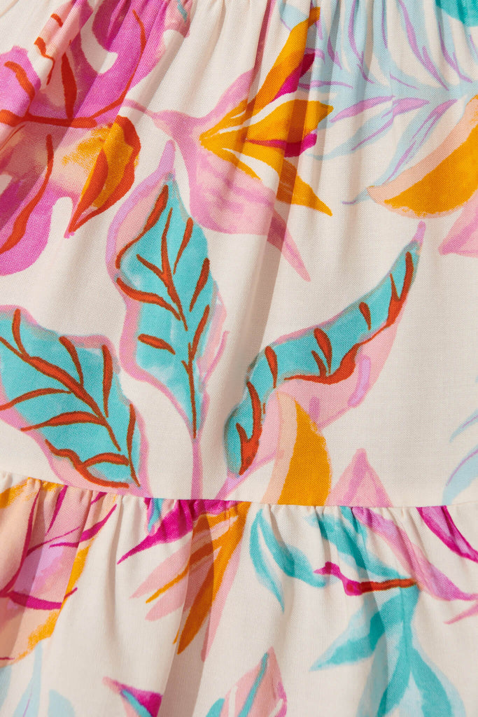 Ailish Dress In Bright Multi Leaf Print - fabric