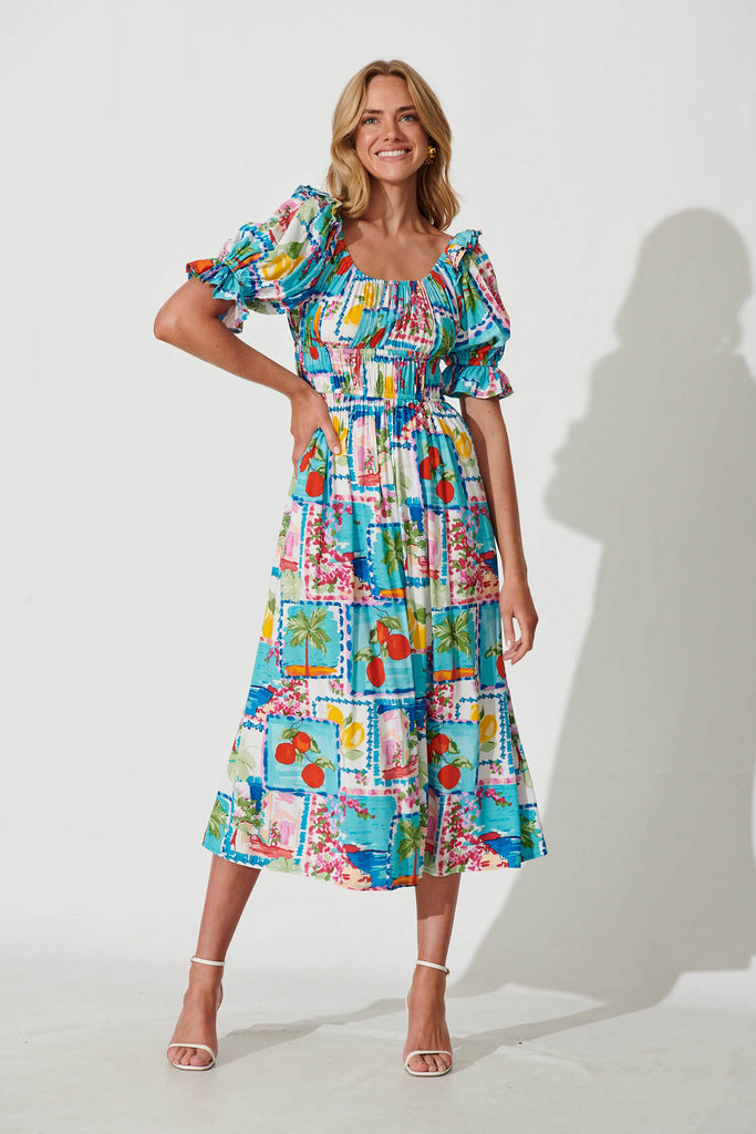Truly Midi Dress In Patchwork Palm Print - full length