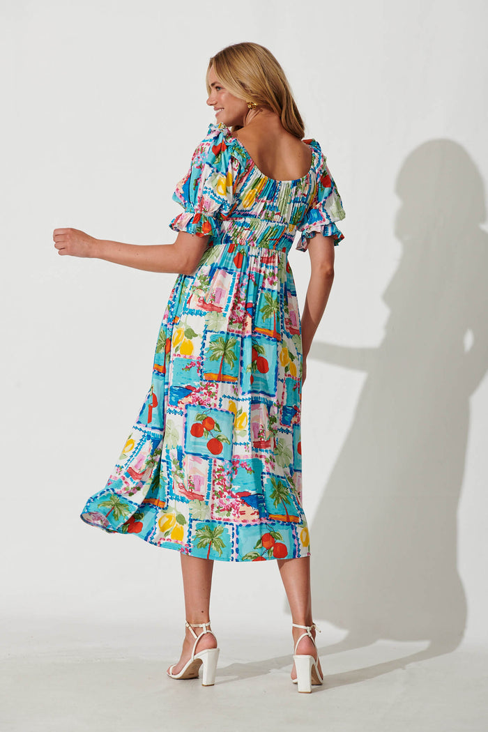 Truly Midi Dress In Patchwork Palm Print - back
