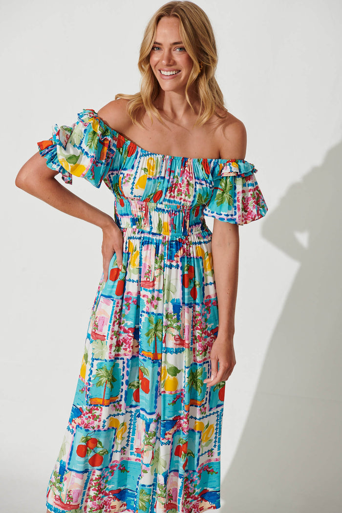 Truly Midi Dress In Patchwork Palm Print - front