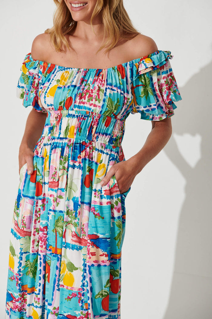 Truly Midi Dress In Patchwork Palm Print - detail