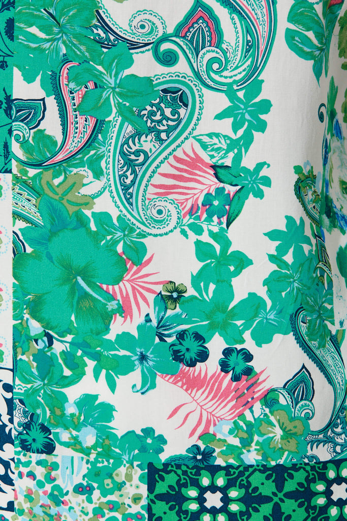 Reji Top In Green Patchwork - fabric