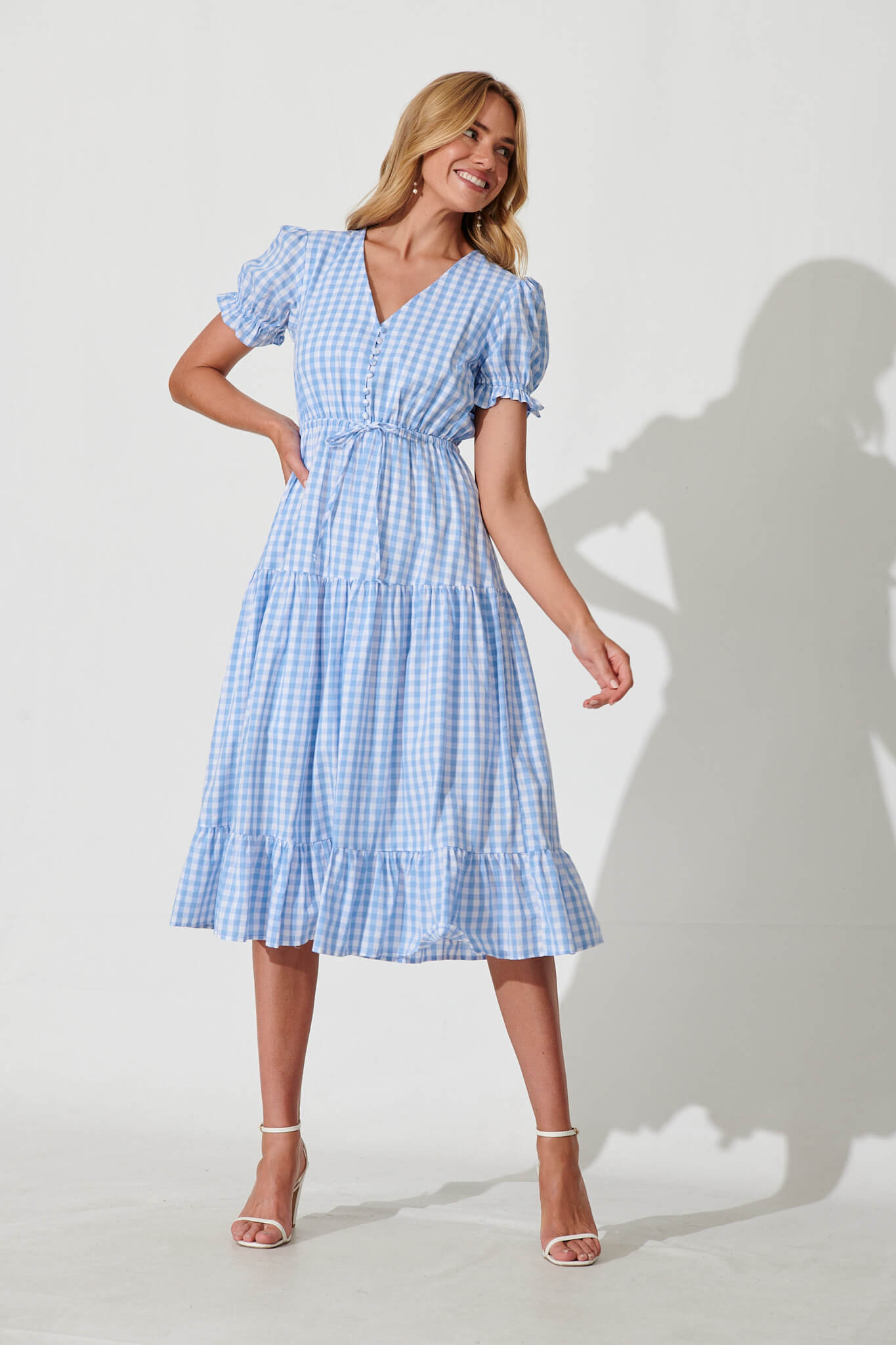 Blue gingham wrap dress best sale