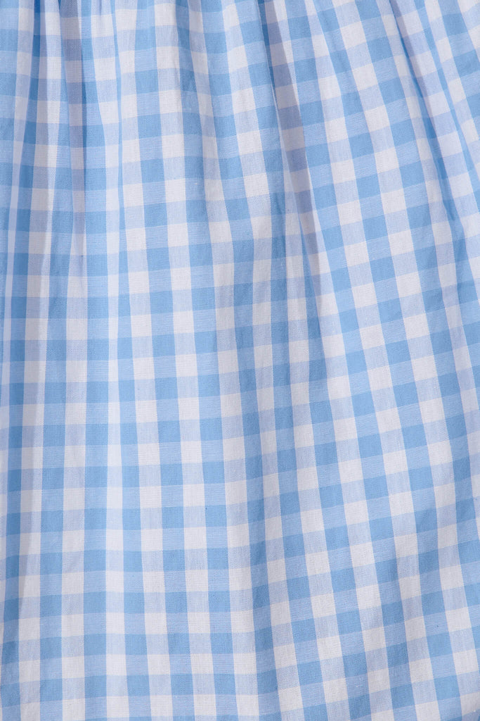 Belarus Midi Dress In Blue Gingham Cotton - fabric