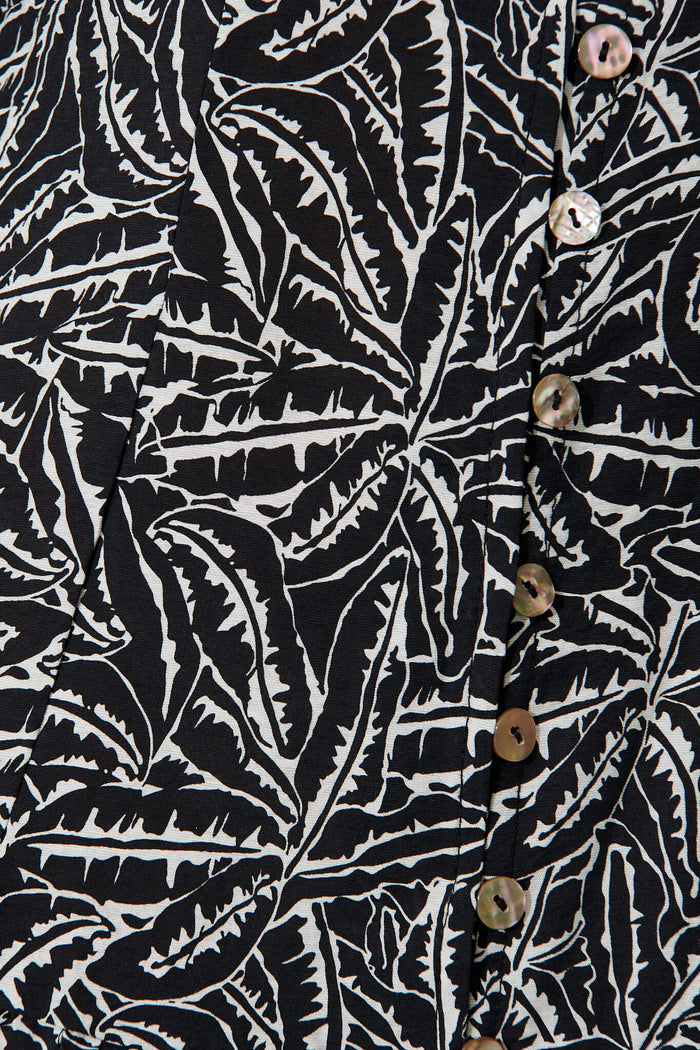 Marconi Dress In Black And White Leaf Print Linen Blend - fabric