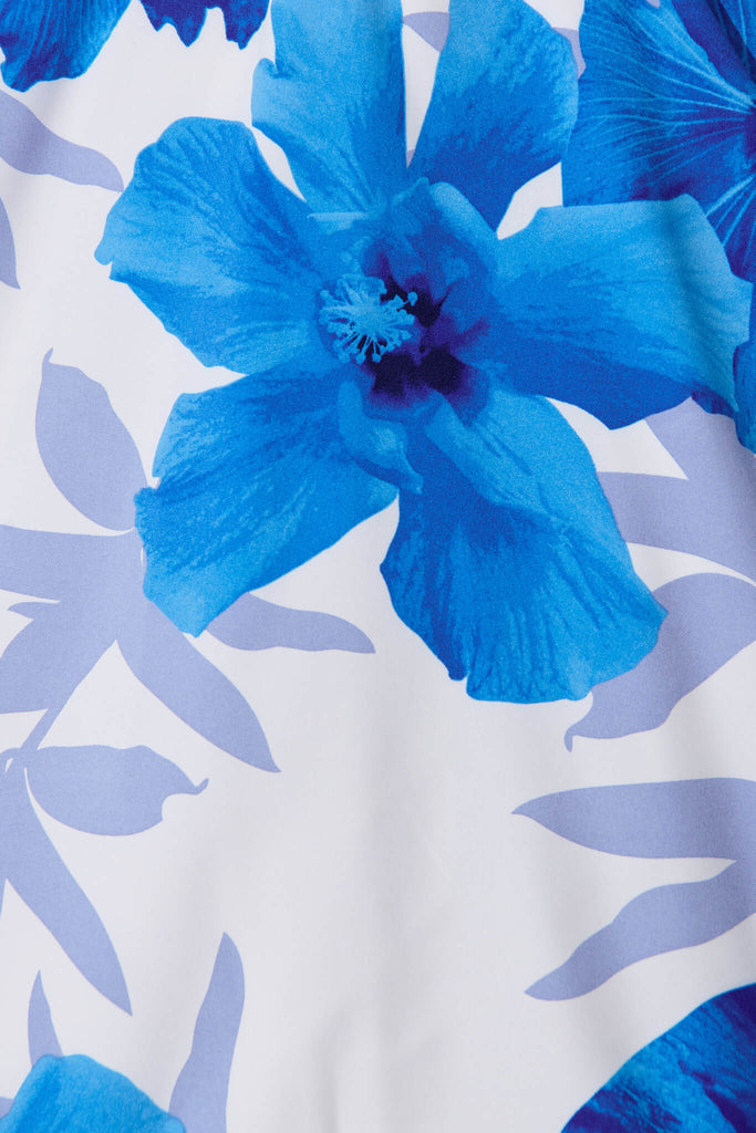 Geri Dress In White With Blue Flower Print - fabric