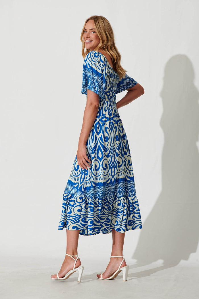 Carmella Maxi Dress In White And Blue Border Print - side