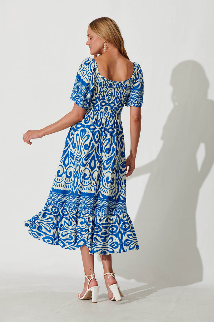 Carmella Maxi Dress In White And Blue Border Print - back