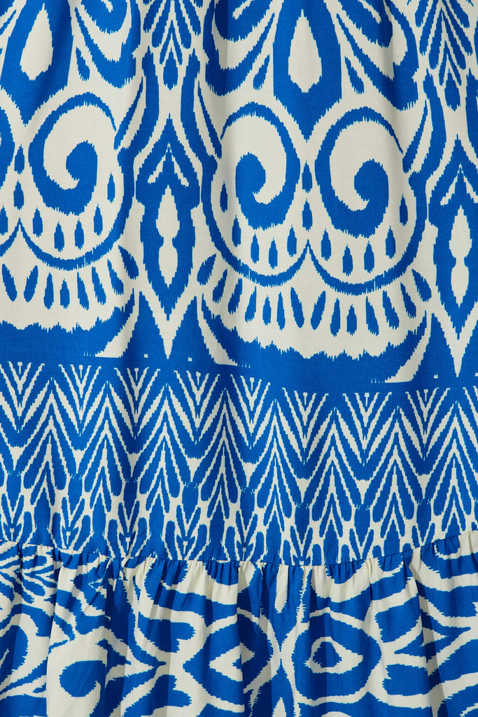 Carmella Maxi Dress In White And Blue Border Print - fabric