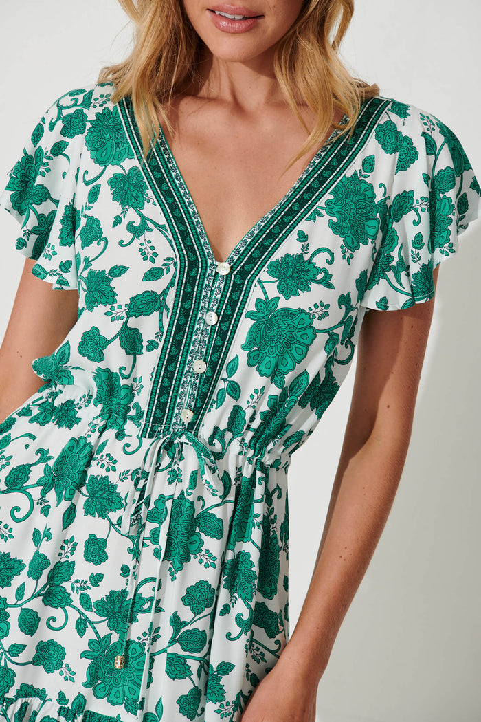 Alive Dress In Emerald Green Floral Border Print - detail