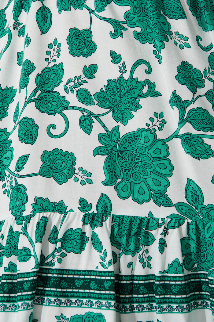 Alive Dress In Emerald Green Floral Border Print - fabric