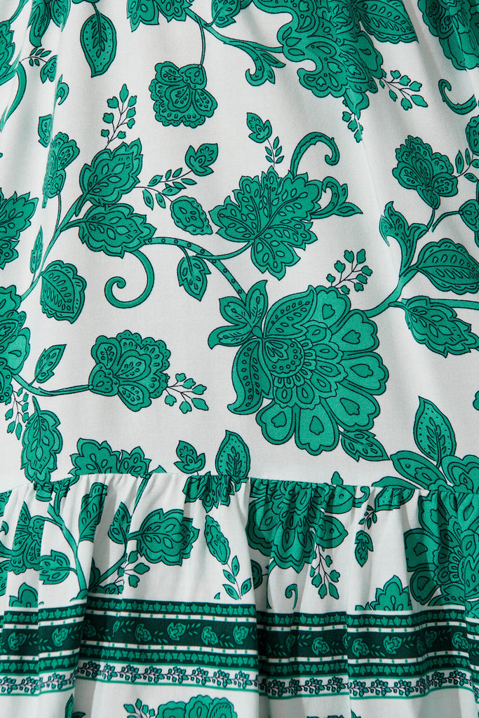 Alive Dress In Emerald Green Floral Border Print - fabric