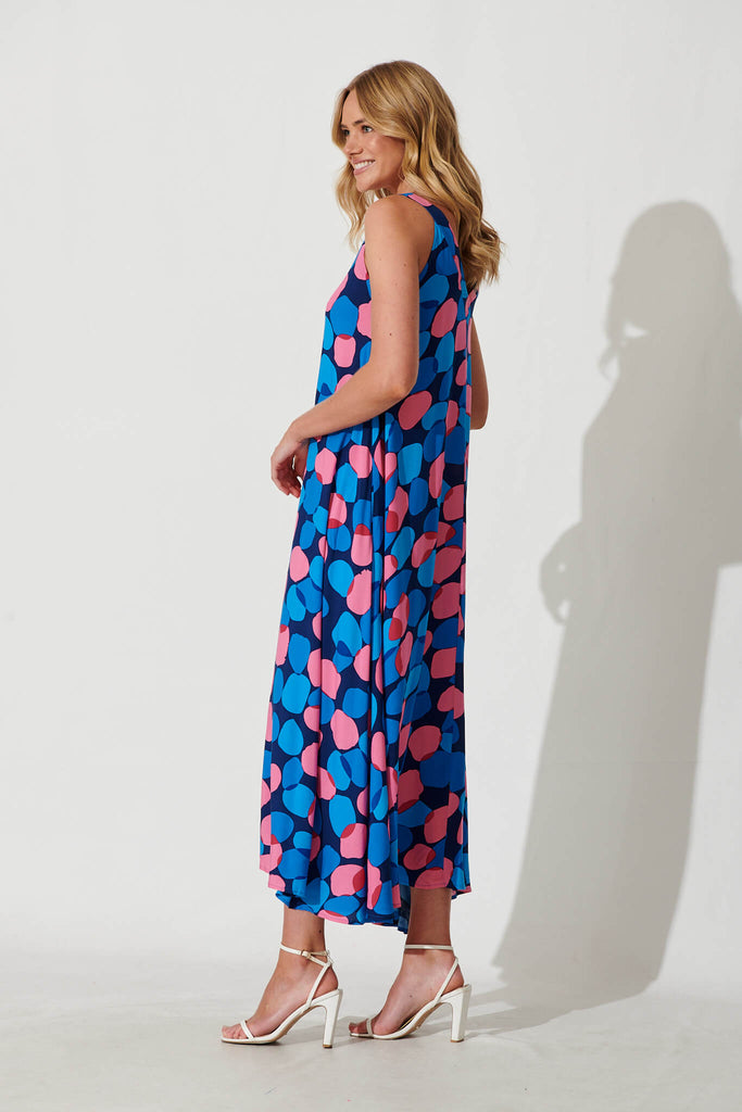 Aviary Maxi Dress In Navy With Blue Spot - side