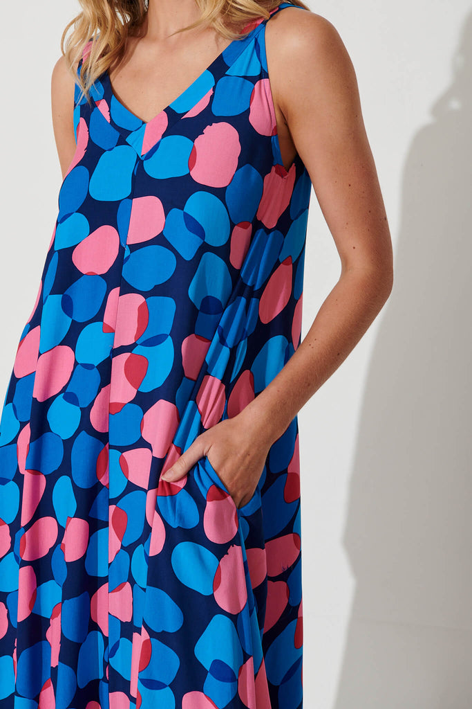 Aviary Maxi Dress In Navy With Blue Spot - detail