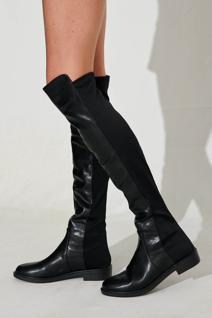 Rozalla Over The Knee Boots In Black Leatherette - side