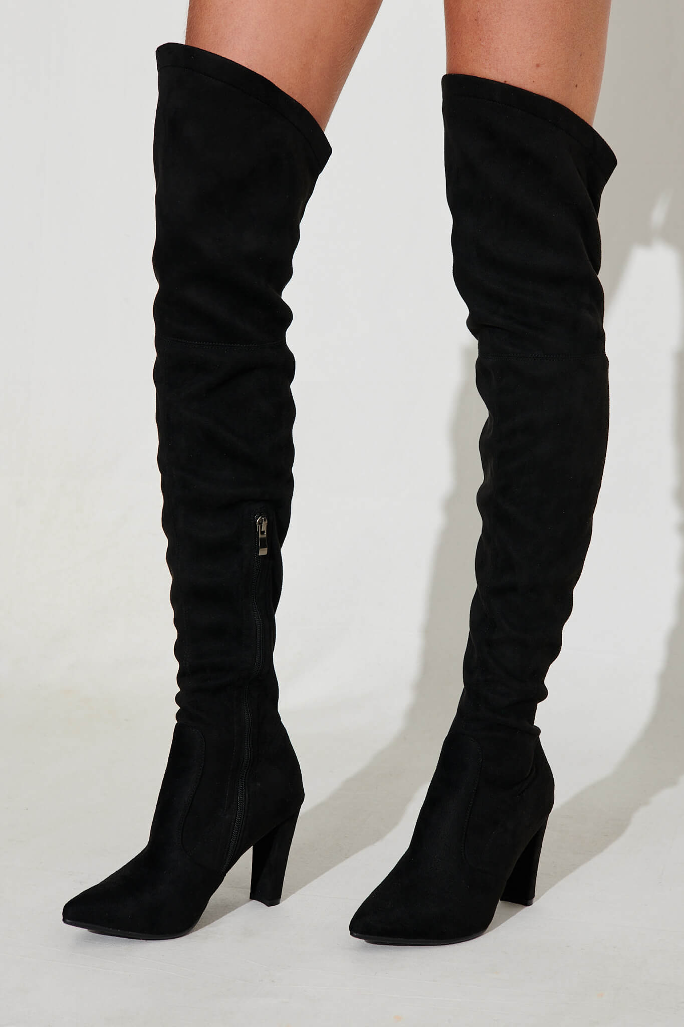 Cece Over The Knee Boots In Black Suedette - front