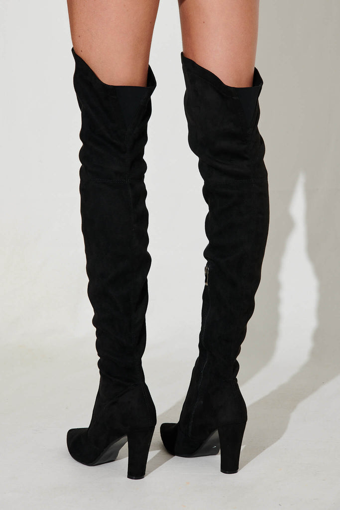 Cece Over The Knee Boots In Black Suedette - back