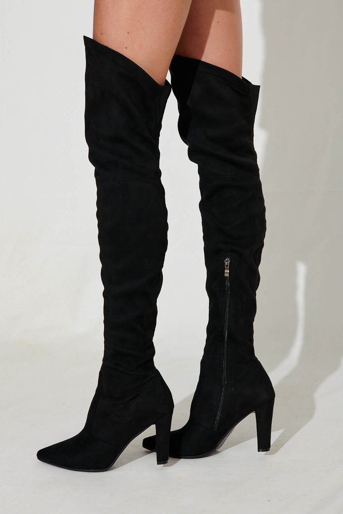 Cece Over The Knee Boots In Black Suedette - side