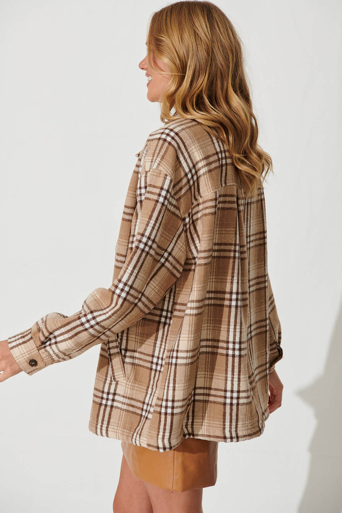 Kelis Shacket In Brown Check Cotton - side