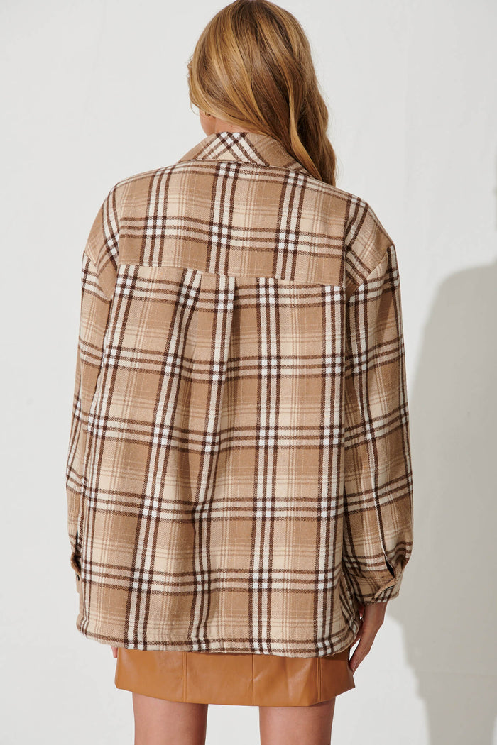 Kelis Shacket In Brown Check Cotton - back