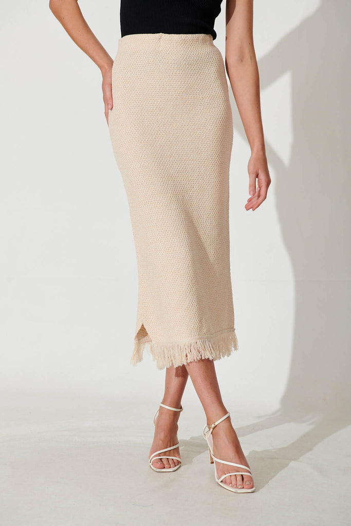 Gracey Midi Knit Skirt In Beige Cotton - front