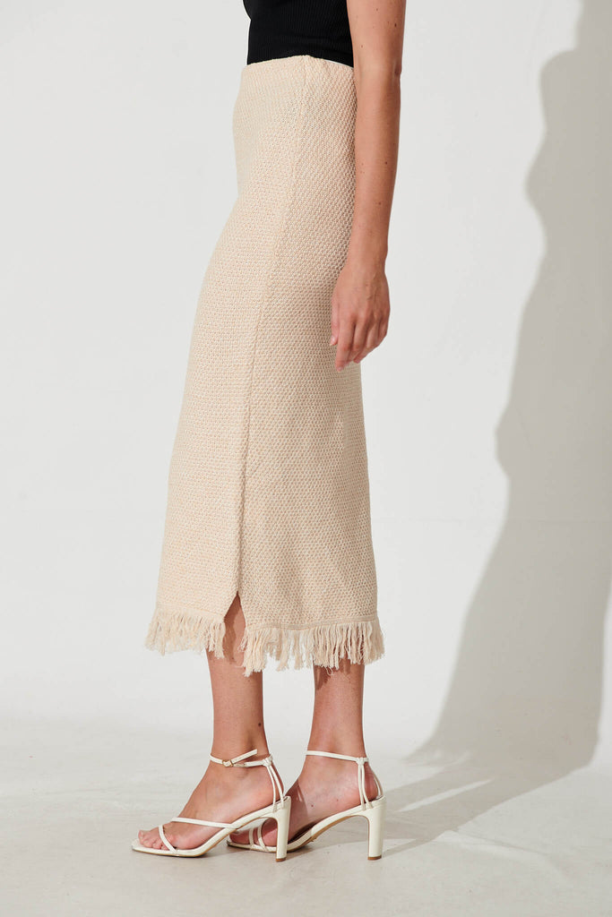 Gracey Midi Knit Skirt In Beige Cotton - side