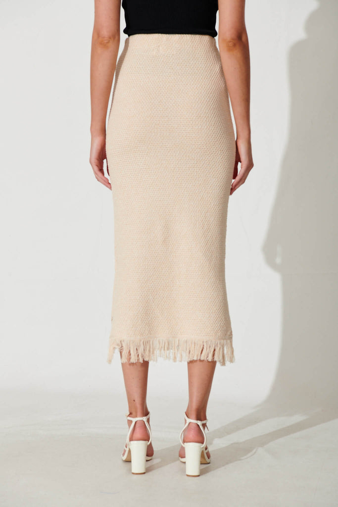 Gracey Midi Knit Skirt In Beige Cotton - back