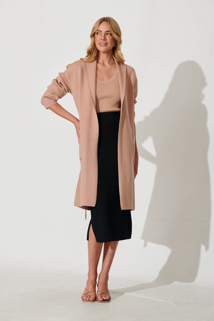 Mina Knit Coatigan In Beige - full length
