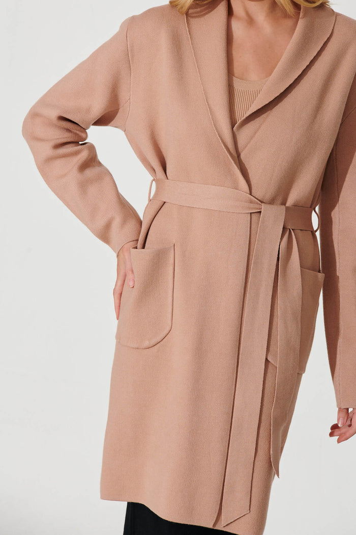 Mina Knit Coatigan In Beige - detail