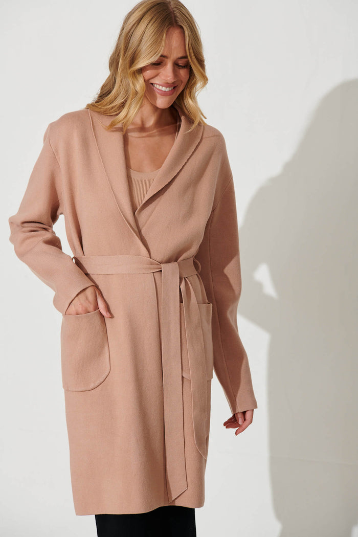 Mina Knit Coatigan In Beige - front