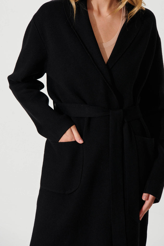 Mina Knit Coatigan In Black - detail