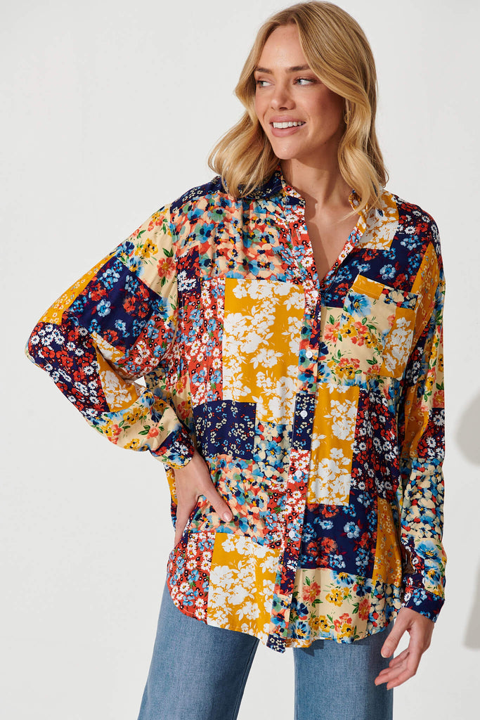 Freestyle Shirt In Multi Patchwork Print - front