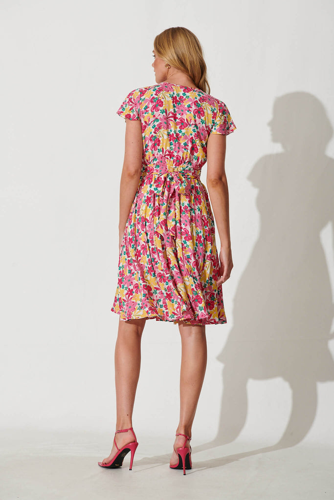 Grazie Dress In Pink With Yellow Floral - back