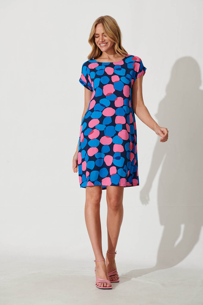 Sia Dress In Navy With Blue Spot - full length