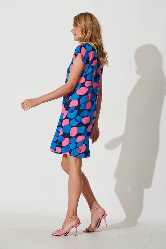 Sia Dress In Navy With Blue Spot - side