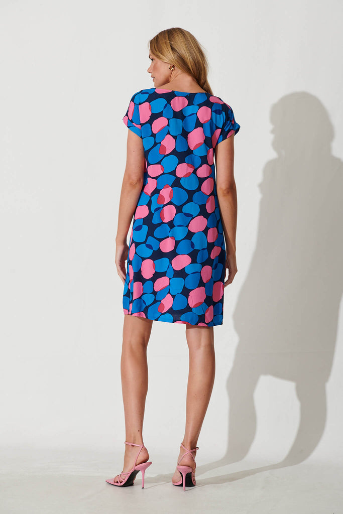 Sia Dress In Navy With Blue Spot - back