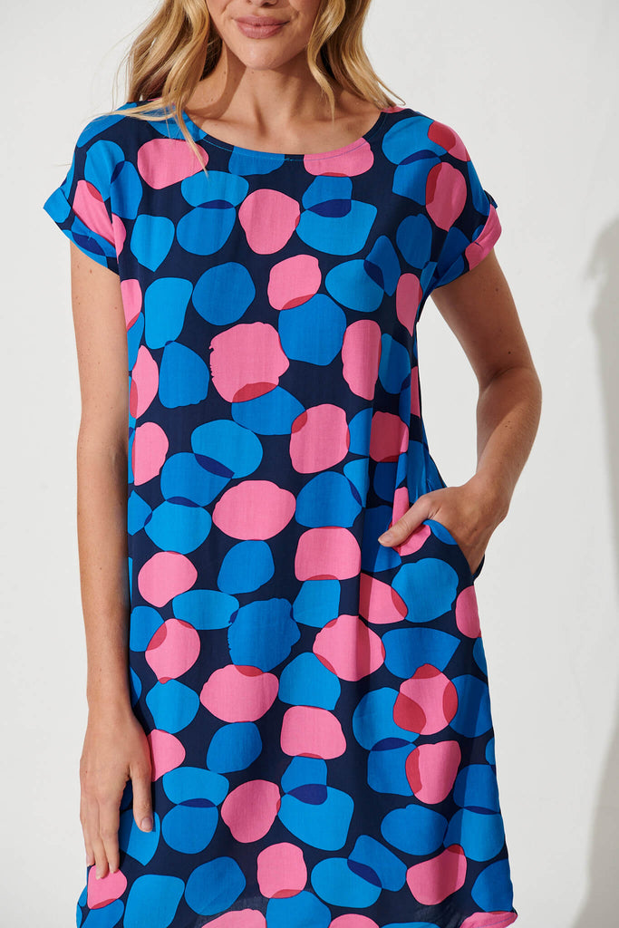 Sia Dress In Navy With Blue Spot - detail