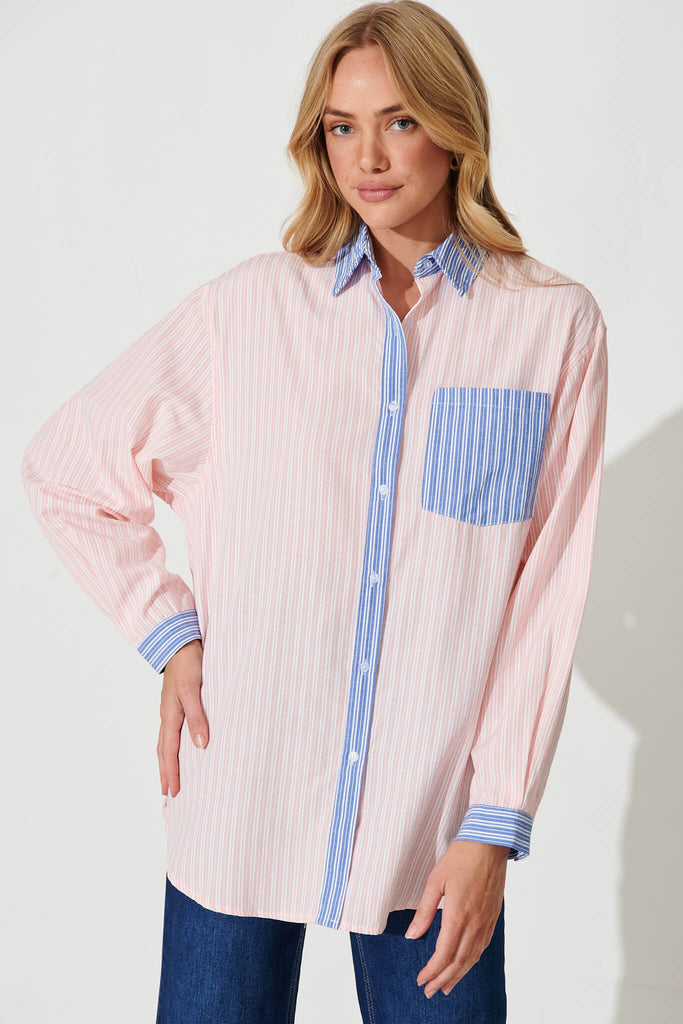 Freestyle Shirt In Pink Stripe Cotton Blend - front