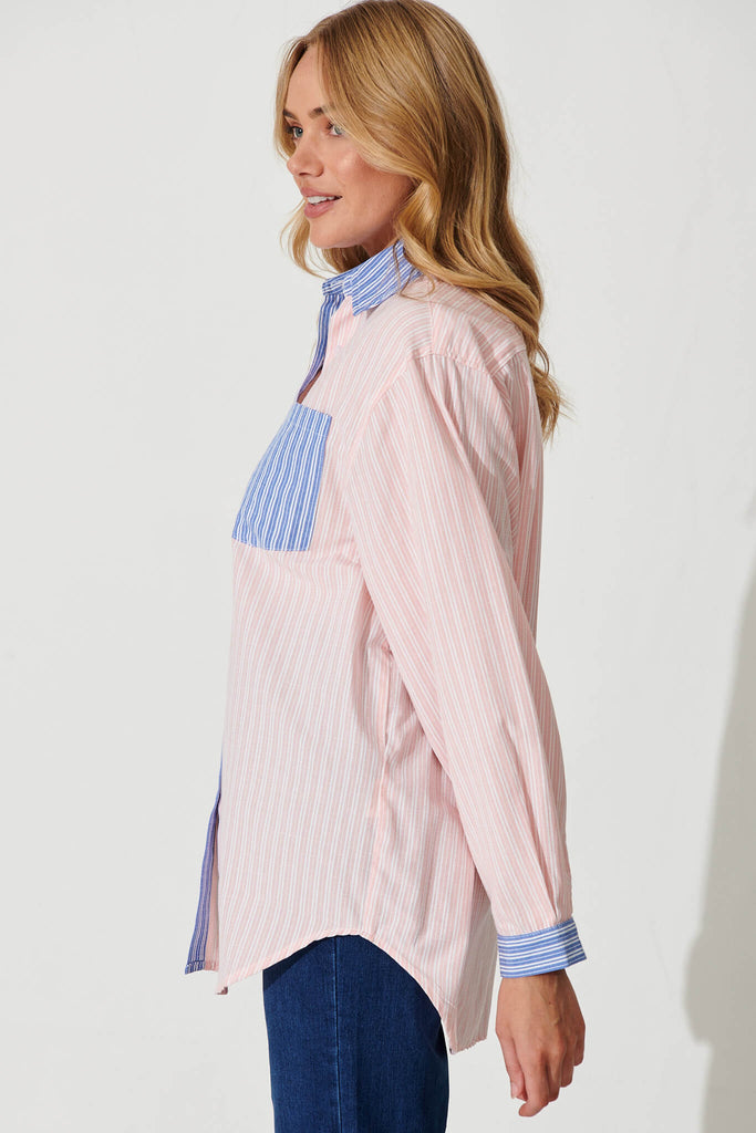 Freestyle Shirt In Pink Stripe Cotton Blend - side