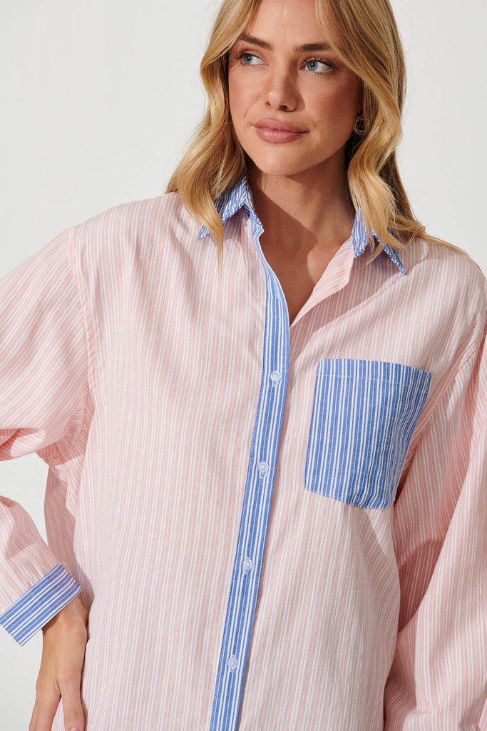 Freestyle Shirt In Pink Stripe Cotton Blend - detail