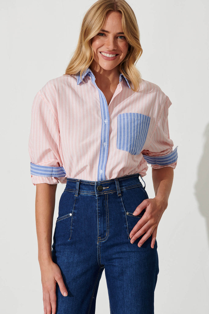 Freestyle Shirt In Pink Stripe Cotton Blend - front