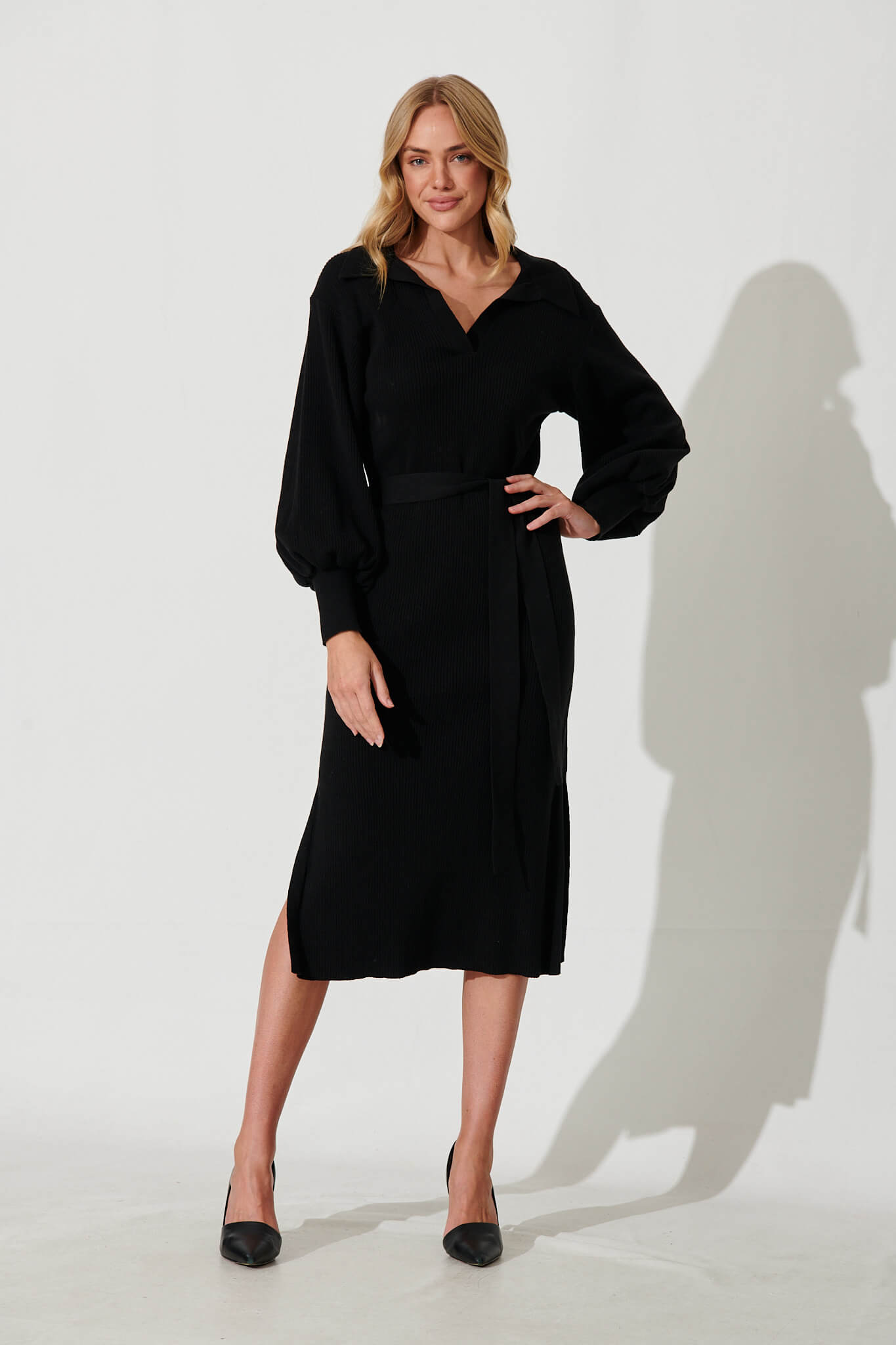 Temptress Knit Dress In Black Cotton - full length