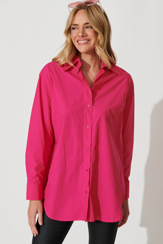Dublin Shirt In Hot Pink Cotton - front