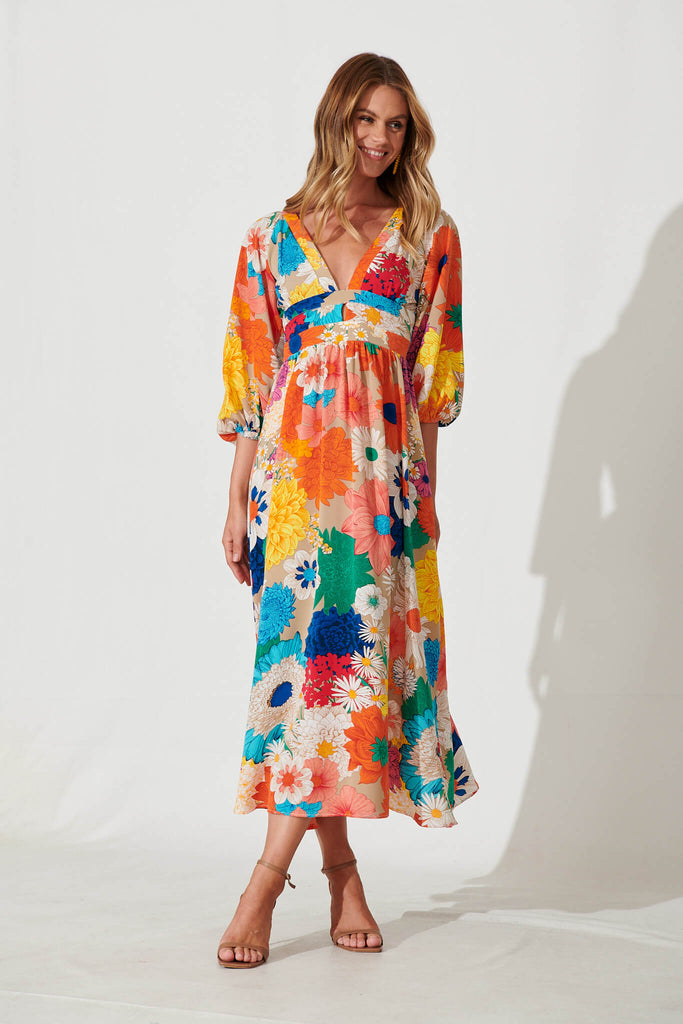 Melski Maxi Dress In Bright Multi Floral - full length